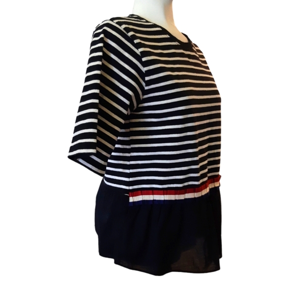 KKAM JUU MOON 23 size medium striped peplum knit and cotton crewneck top - Picture 2 of 10